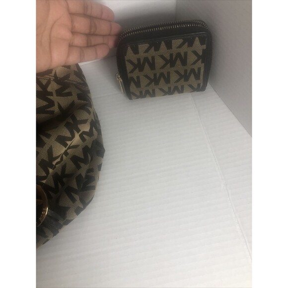 Michael Kors Jet Set Lg Gathered Tote Bag Purse Signature Brwn/black with Wallet - Picture 9 of 9